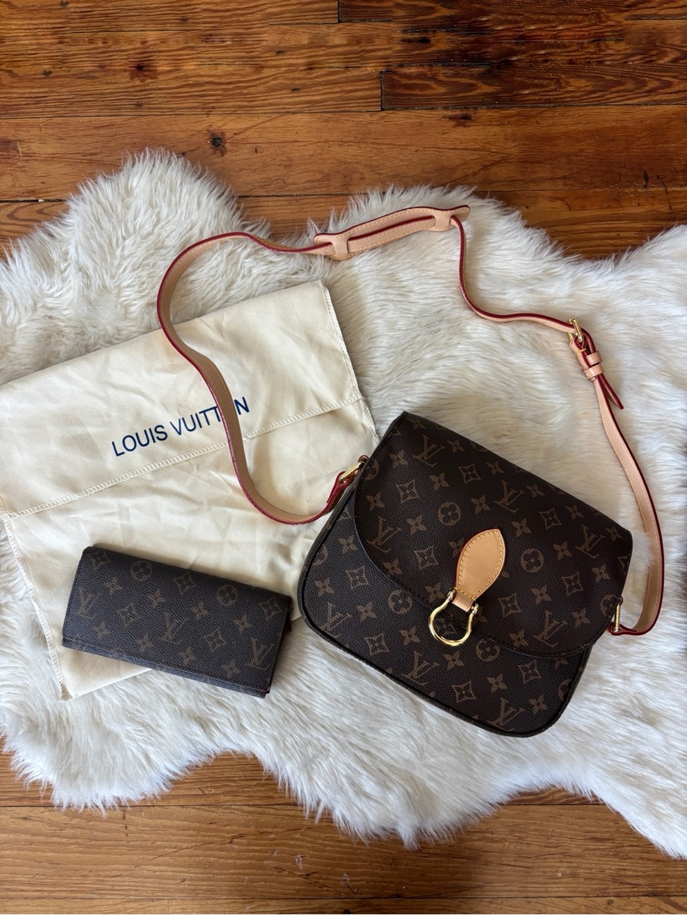 Designer Inspired Brown Leather Crossbody Bag & Wallet